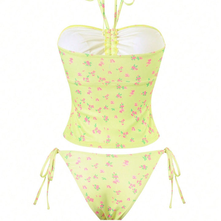 Women Bandeau Bikini with floral design and adjustable straps Mune Fashion