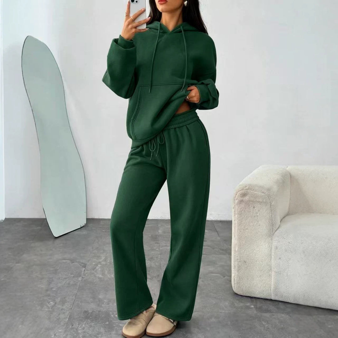 Women's Oversized Hoodie Set with Kangaroo Pocket and Wide Palazzo Pants Drune