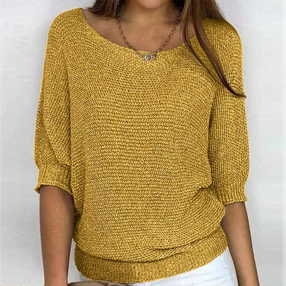Ladies nan lightweight casual fine knit pullover with wide neckline Mune Fashion