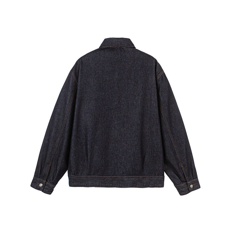 Men's Boxy Denim Jacket with Full Zip, Chest Zip Pocket and Shirt Collar Mune Fashion