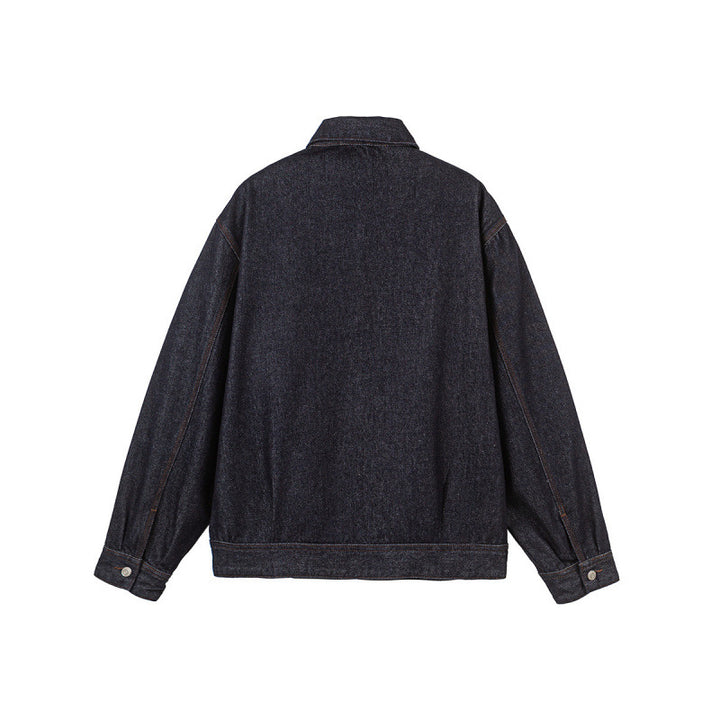 Men's Boxy Denim Jacket with Full Zip, Chest Zip Pocket and Shirt Collar Mune Fashion