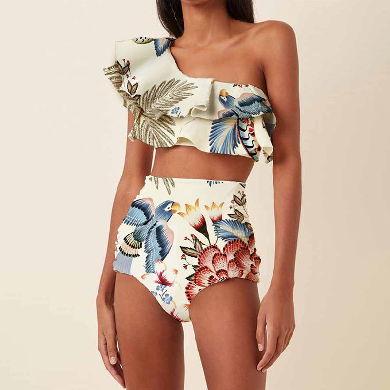 Women's swimsuit set with floral ruffles and tailored shorts Mune Fashion