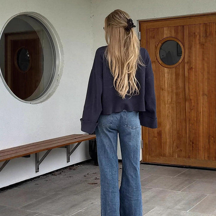 Women's Oversized Cropped Jacket with Wide Trumpet Sleeves and Button Cuffs Mune Fashion