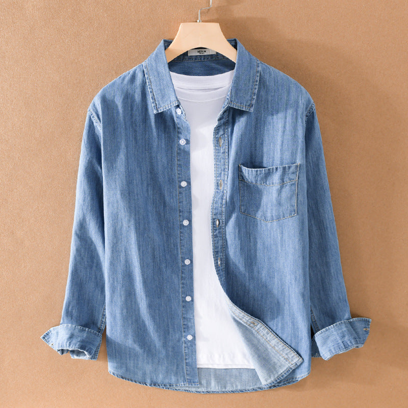 Men Washed Denim Overshirt with Flap Pocket, Relaxed Fit and Soft Touch Mune Fashion