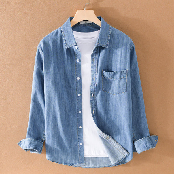 Men Washed Denim Overshirt with Flap Pocket, Relaxed Fit and Soft Touch Mune Fashion