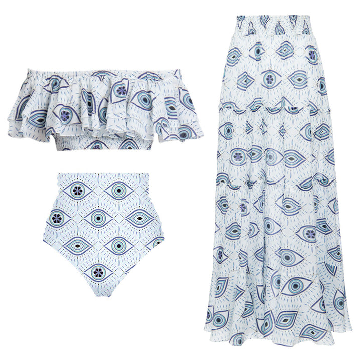 Women’s Beachwear Set with Playful Ruffle Shirt and High-Waisted Brief Mune Fashion