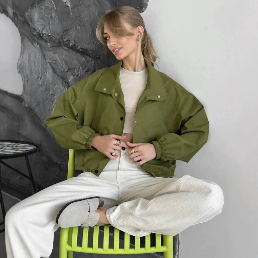Ladies Stylish Short Jacket with High Collar