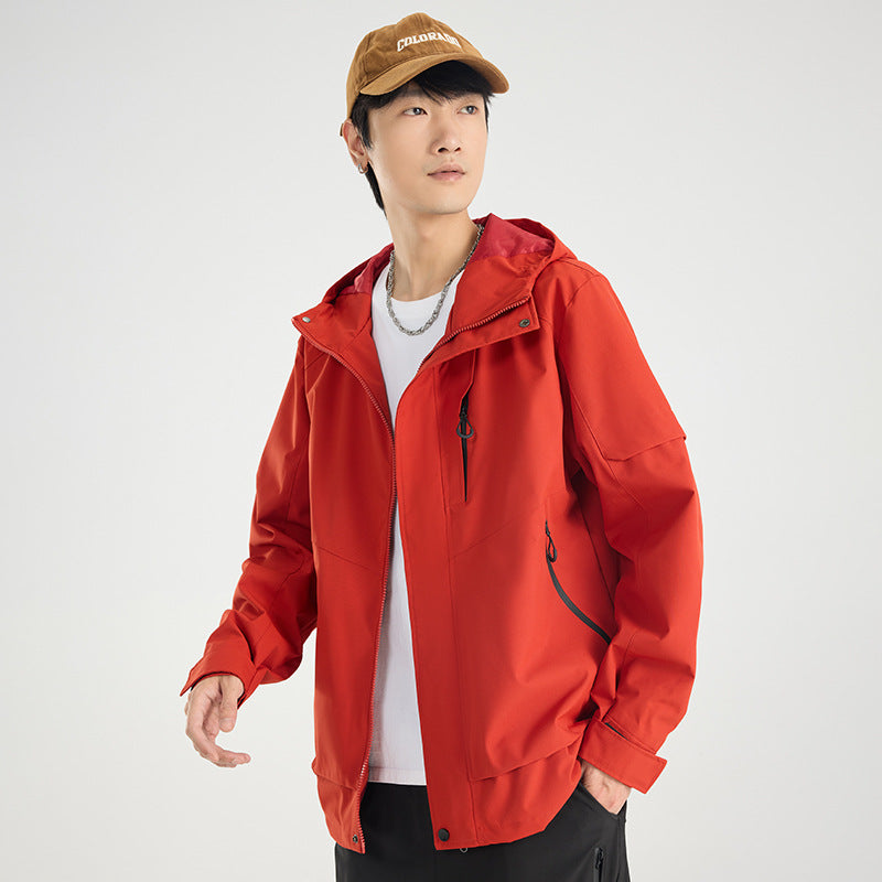 Men's lightweight breathable two-layer rain softshell jacket with adjustable hood and chest pocket Mune Fashion