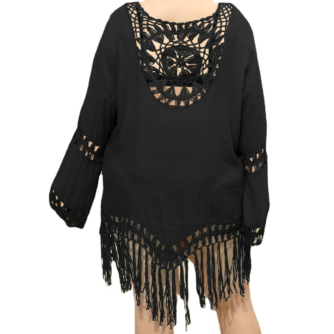 Women's casual beach cover-up with frayed details and crocheted neckline Mune Fashion