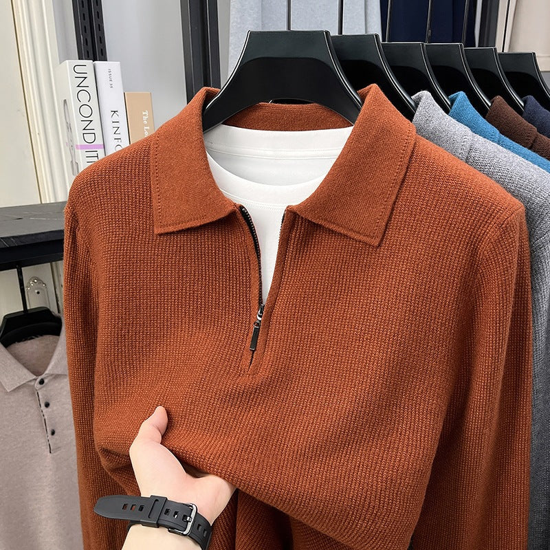 Men's Fine Knit Half-Zip Polo with Shirt Collar and Fine Rib Structure Mune Fashion