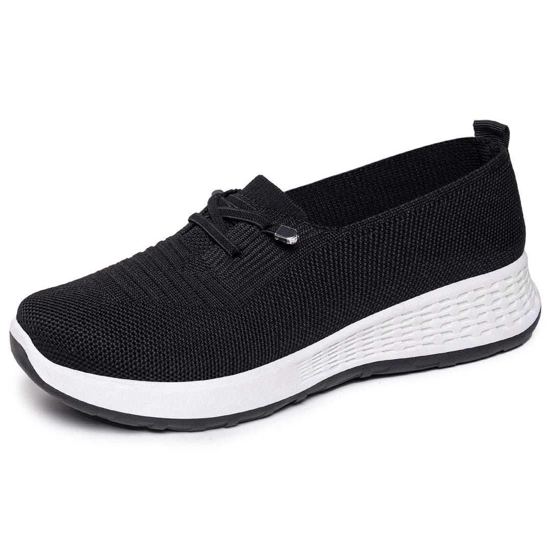 Women's lightweight knitted slip-on casual shoe with elastic entry, decorative lacing, and cushioning lightweight profile sole Mune Fashion