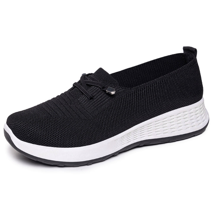 Women's lightweight knitted slip-on casual shoe with elastic entry, decorative lacing, and cushioning lightweight profile sole Mune Fashion