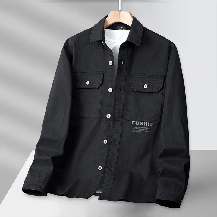 Men's Overshirt Jacket in Utility Style with Chest Pockets and Shirt Collar Mune Fashion