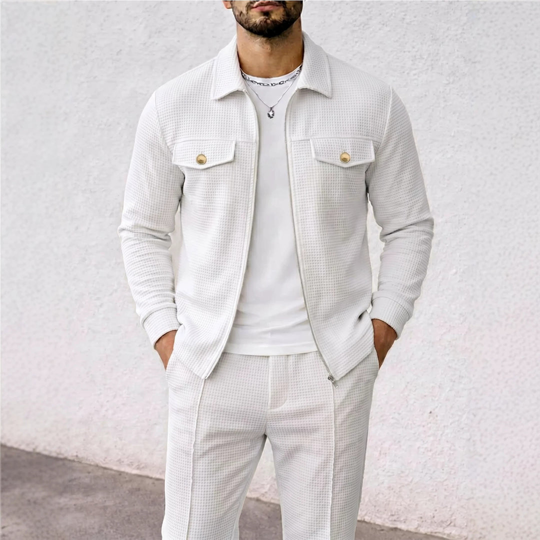 Men's structured overshirt jacket with waffle texture, flap pockets and concealed zipper Mune Fashion