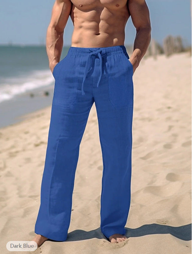 Men's straight-cut linen lounge pants with drawstring, deep pockets, and breathable texture Mune Fashion