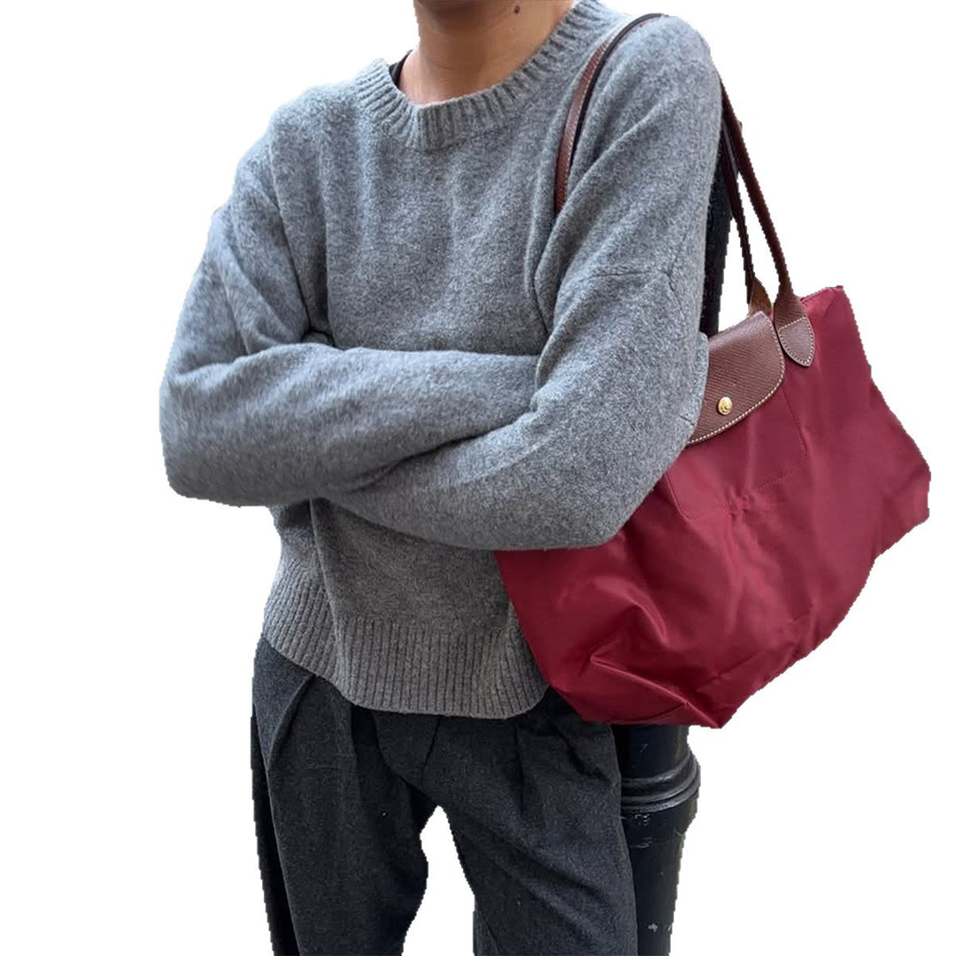 Ladies nan large nylon shopper with leather handles and foldable lightweight design Mune Fashion