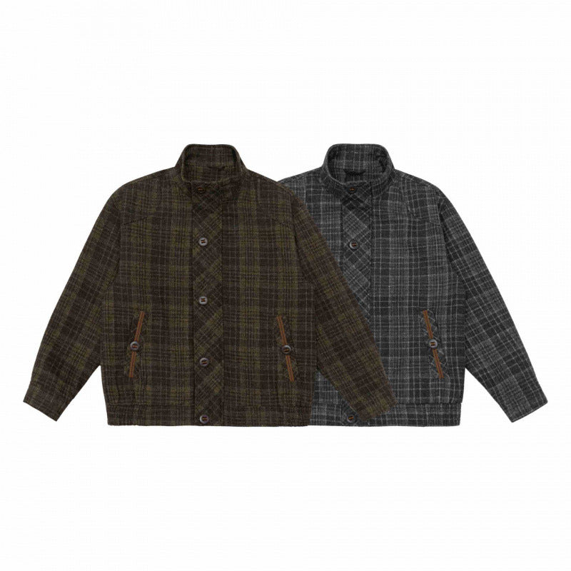 Men's Boxy Blouson made of wool blend with stand-up collar, concealed button placket and leather applications Mune Fashion