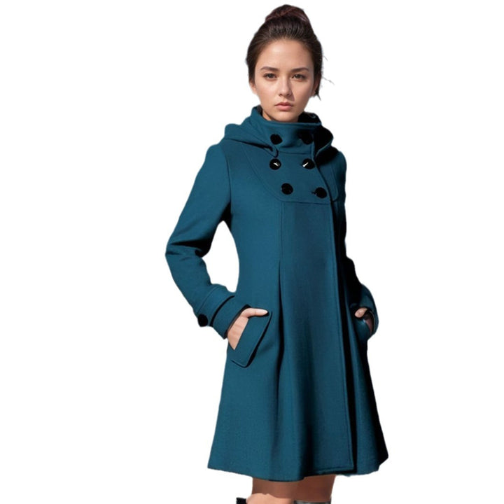 Women Tailored Wool Blend Coat with High Stand-Up Collar and A-Line Silhouette Mune Fashion