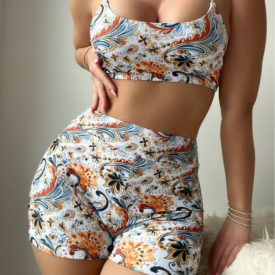 Ladies Athletic Crop Top and High-Waist Shorts Set Mune Fashion