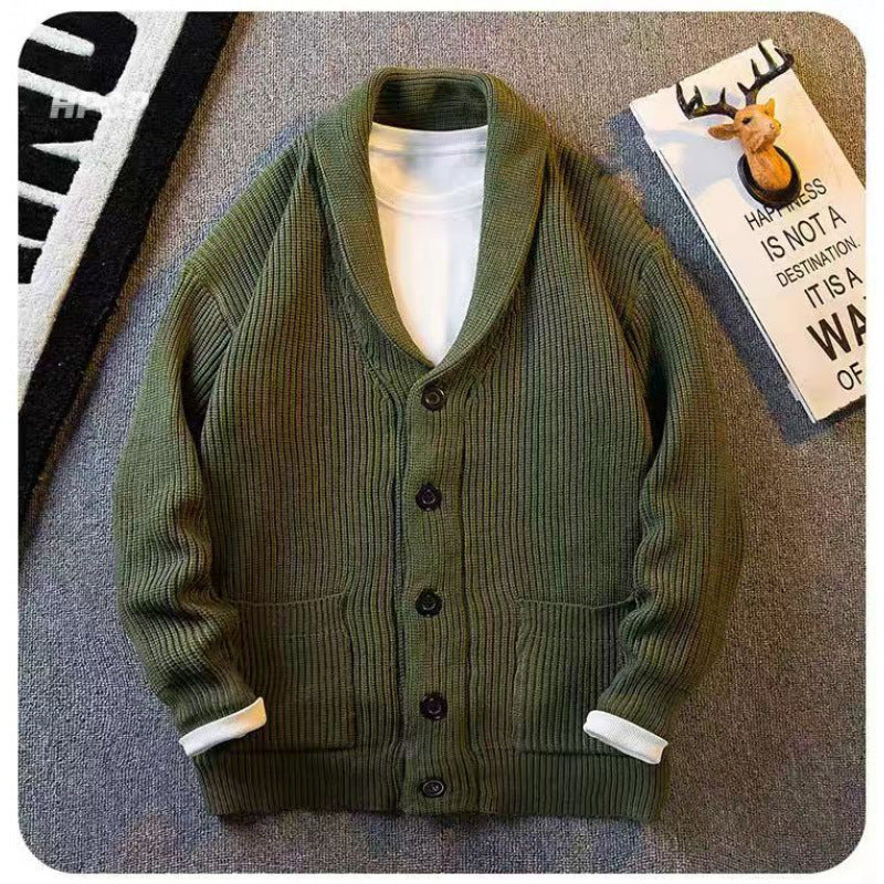 Men's shawl collar cardigan made of coarse ribbed knit with pockets & button placket Mune Fashion