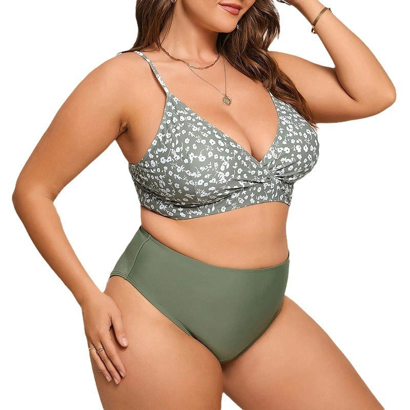 Women High-Waisted Bikini Set with Floral Top Mune Fashion