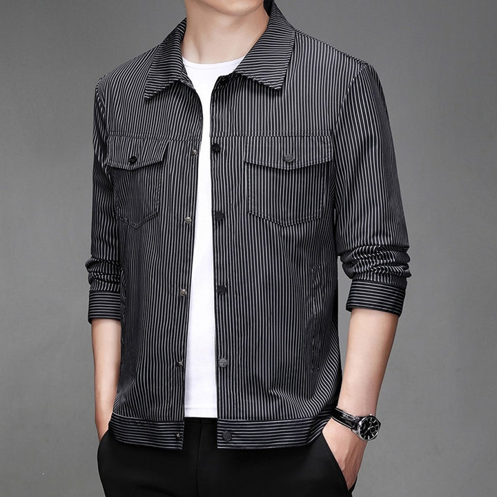 Men Striped Shirt Jacket Mune Fashion