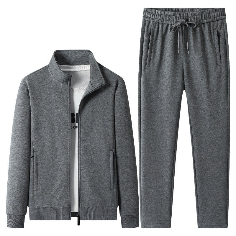 Men's Casual Training Suit Set with Stand Collar Zip Jacket and Jogging Pants made of French Terry Mune Fashion