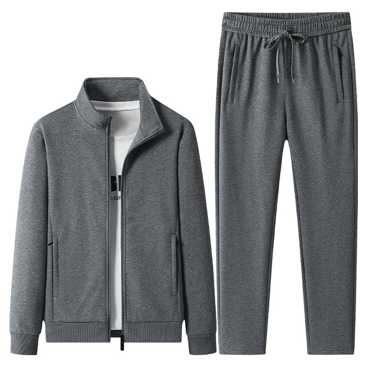 Men's jogging suit set made of cotton blend with stand-up collar zip jacket and drawstring pants Mune Fashion