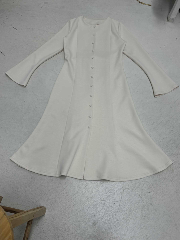 Women's Long Sleeve Midi Dress in A-Line Cut with Continuous Button Placket Mune Fashion