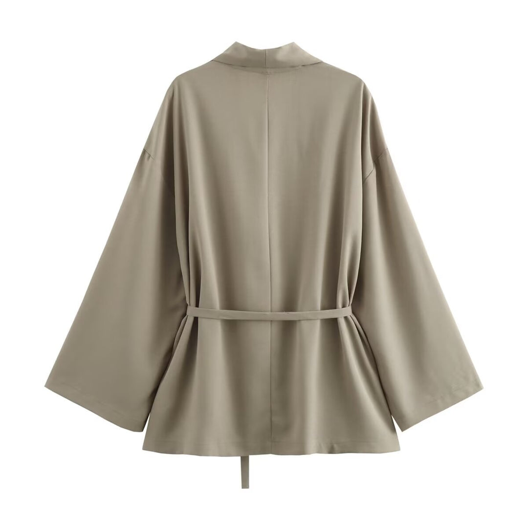 Women's kimono jacket with wrap belt, loose fit and shawl collar Mune Fashion