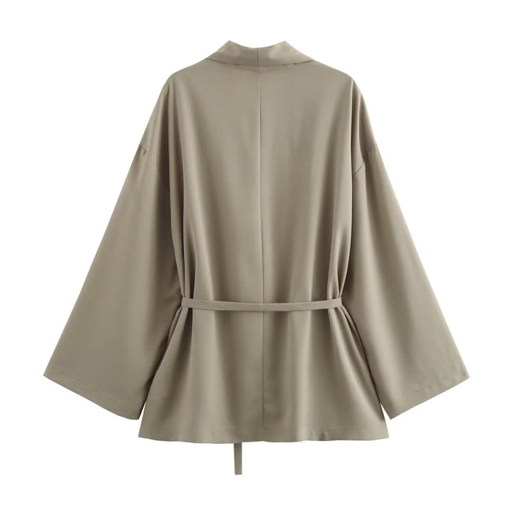 Women's kimono jacket with wrap belt, loose fit and shawl collar Mune Fashion