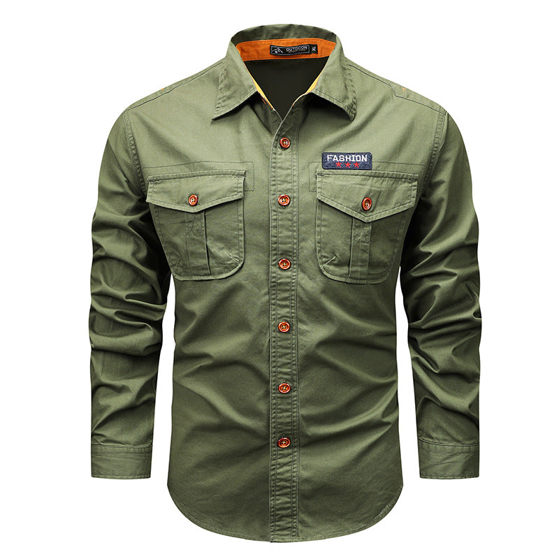 Men's  utility long-sleeve cotton work shirt with dual chest pockets Mune Fashion