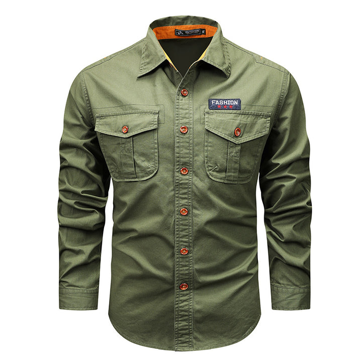 Men's  utility long-sleeve cotton work shirt with dual chest pockets Mune Fashion