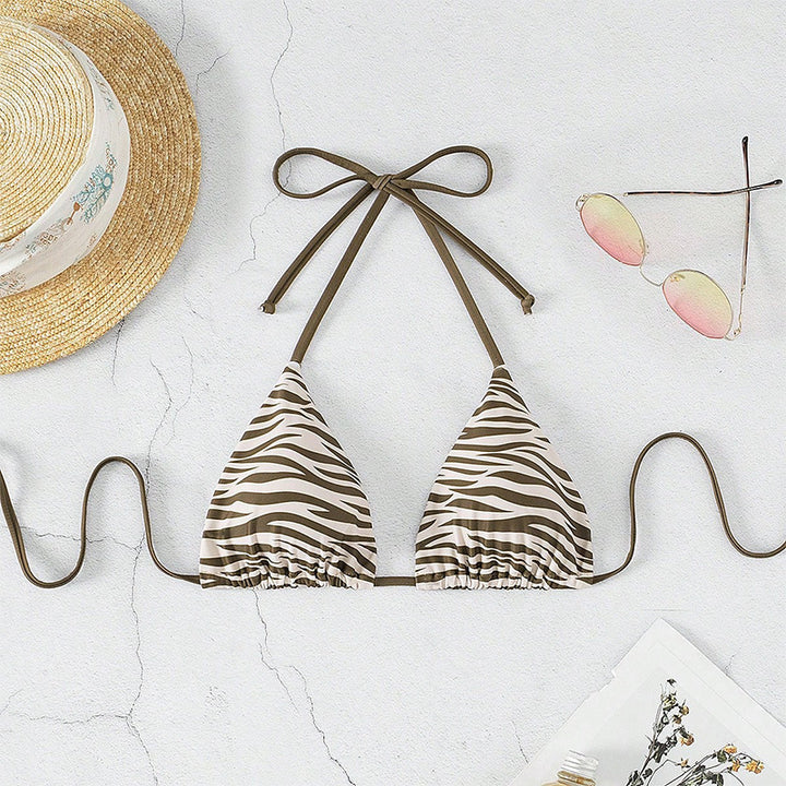 Women's triangle bikini with fashionable zebra pattern and tie detail Mune Fashion