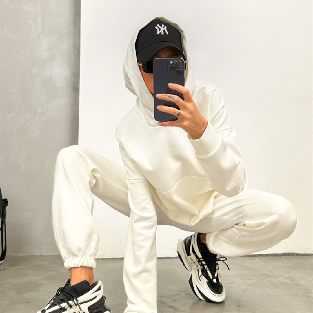 Women's nan Cropped Hoodie and fitted cuff Jogging Pants set made of heavy French Terry Mune Fashion