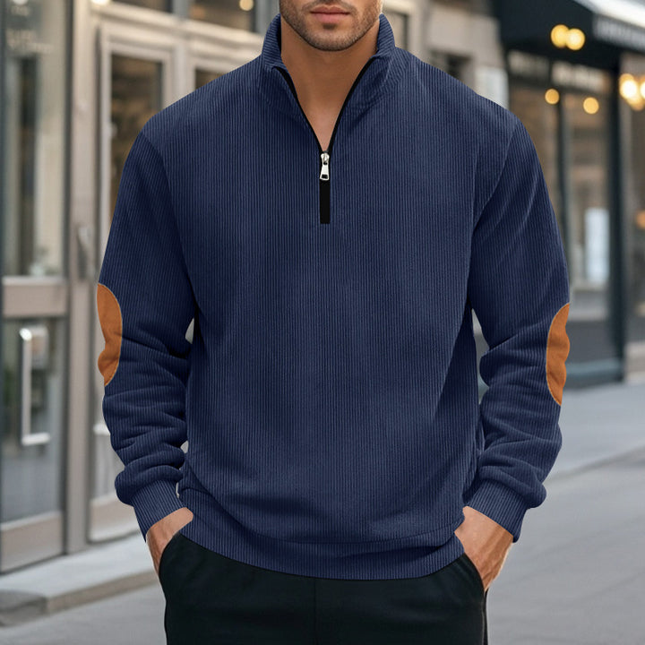 Men's nan Troyer half-fleece pullover with ribbed structure, elastic cuffs, and contrast elbow patches Mune Fashion