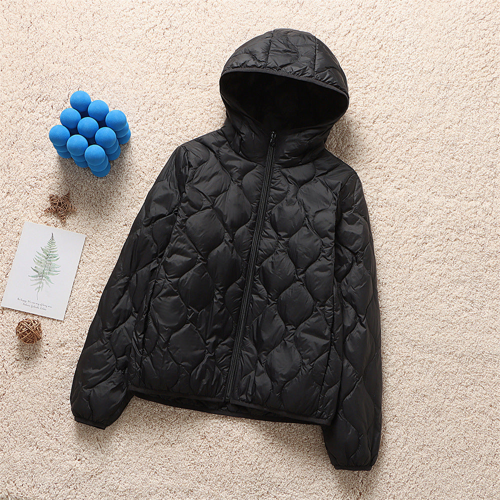 Women's hooded quilted jacket with teardrop-shaped quilting and ultra-light thermal filling Mune Fashion