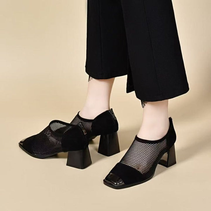 Women's Elegant Mesh Pumps with Block Heel Mune Fashion