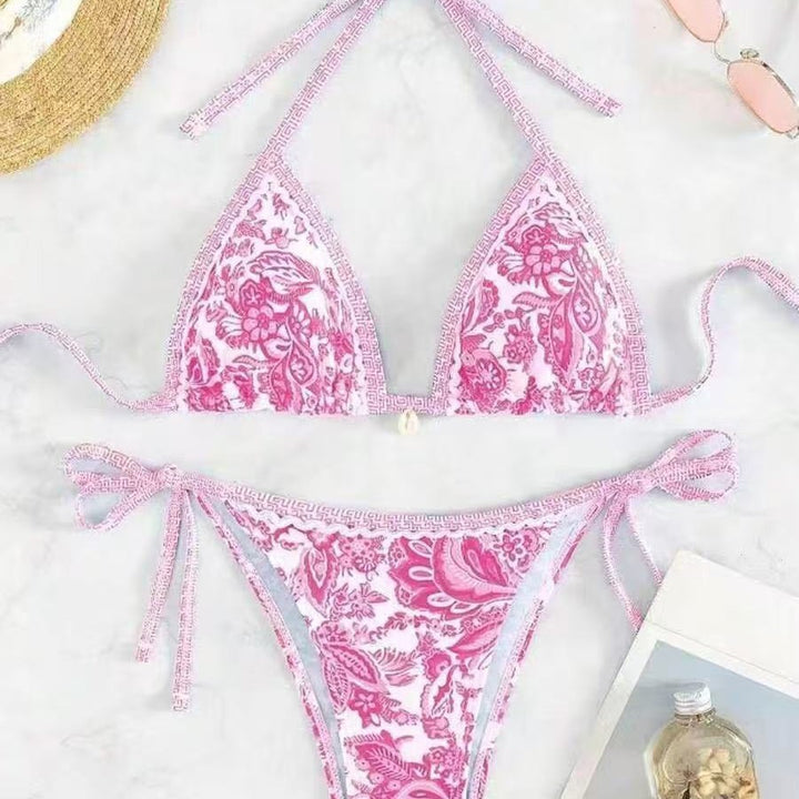 Women's triangle bikini with floral pattern and adjustable tie straps Mune Fashion