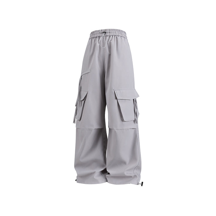 Damen Weite Cargo‑Hose im Baggy‑Cut mit elastischem Tunnelzugbund, Klapp‑Utility‑Taschen und verstellbarem Beinabschluss Mune Fashion