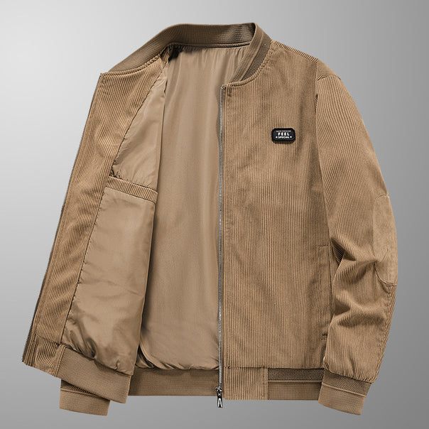 Men's corduroy bomber jacket with elbow patches, lined inner layer and badge detail Mune Fashion