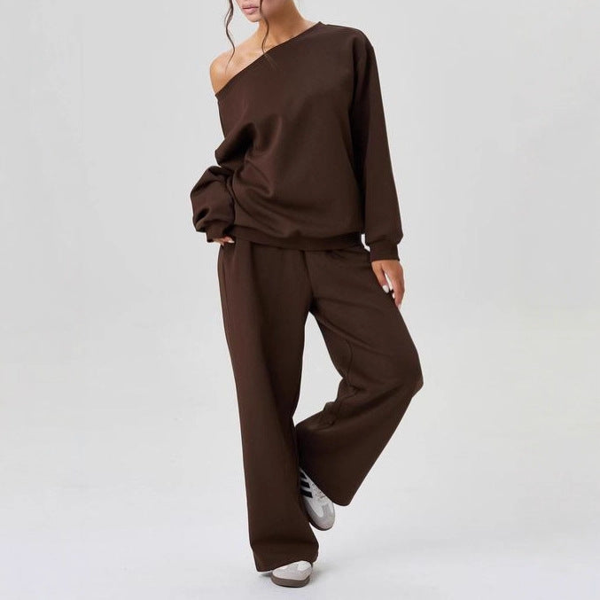 Women's nan legeres Lounge Set with one-sided shoulder detail and wide jogging pants Mune Fashion