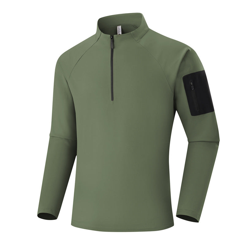 Men's Breathable Functional Long Sleeve Shirt with Stand Collar, 1/4 Zipper and Sleeve Utility Pocket Mune Fashion
