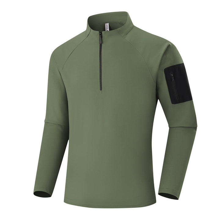 Men's Breathable Functional Long Sleeve Shirt with Stand Collar, 1/4 Zipper and Sleeve Utility Pocket Mune Fashion