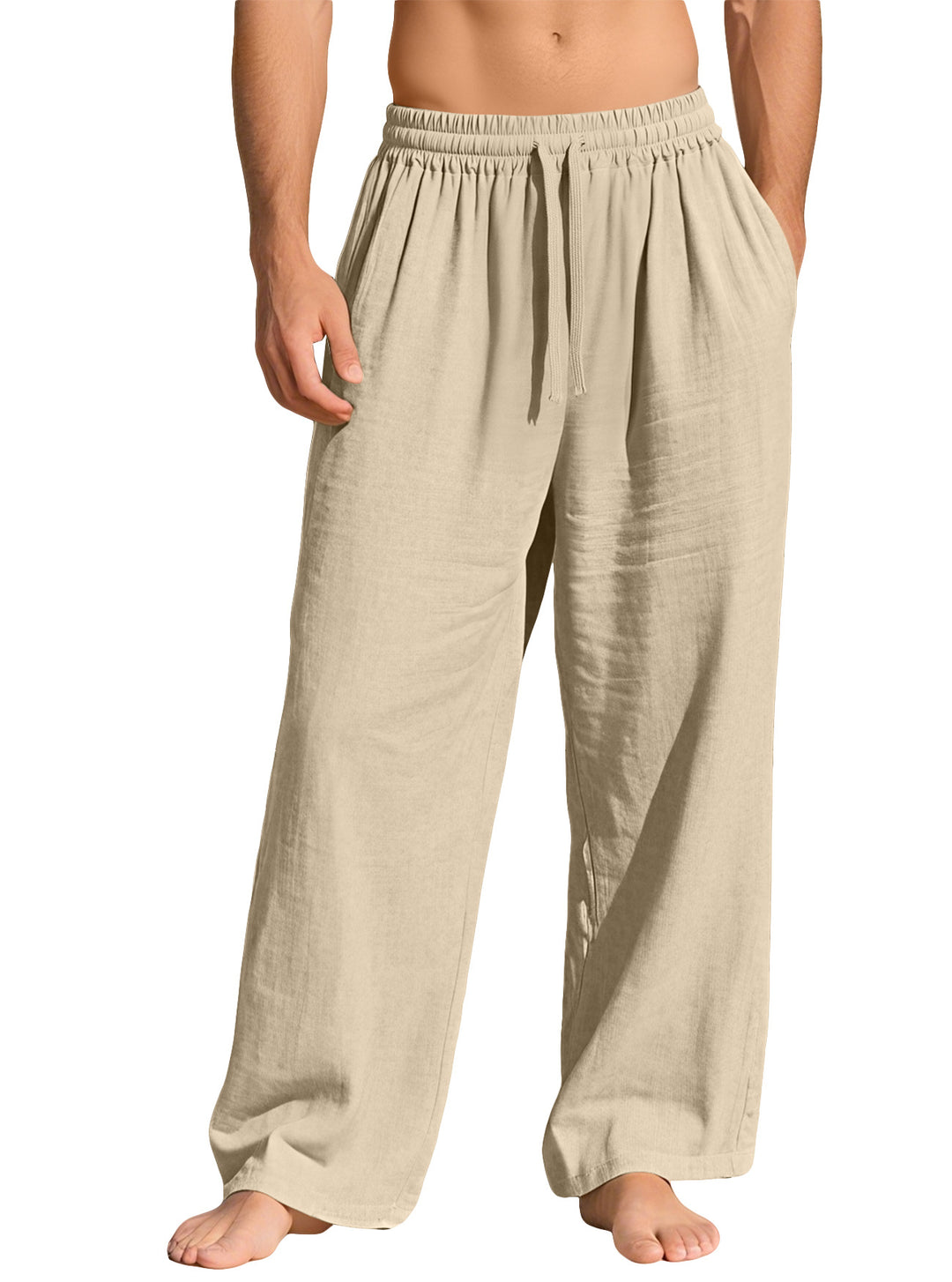 Men's lightweight linen lounge pants with elastic waistband and side pockets Mune Fashion