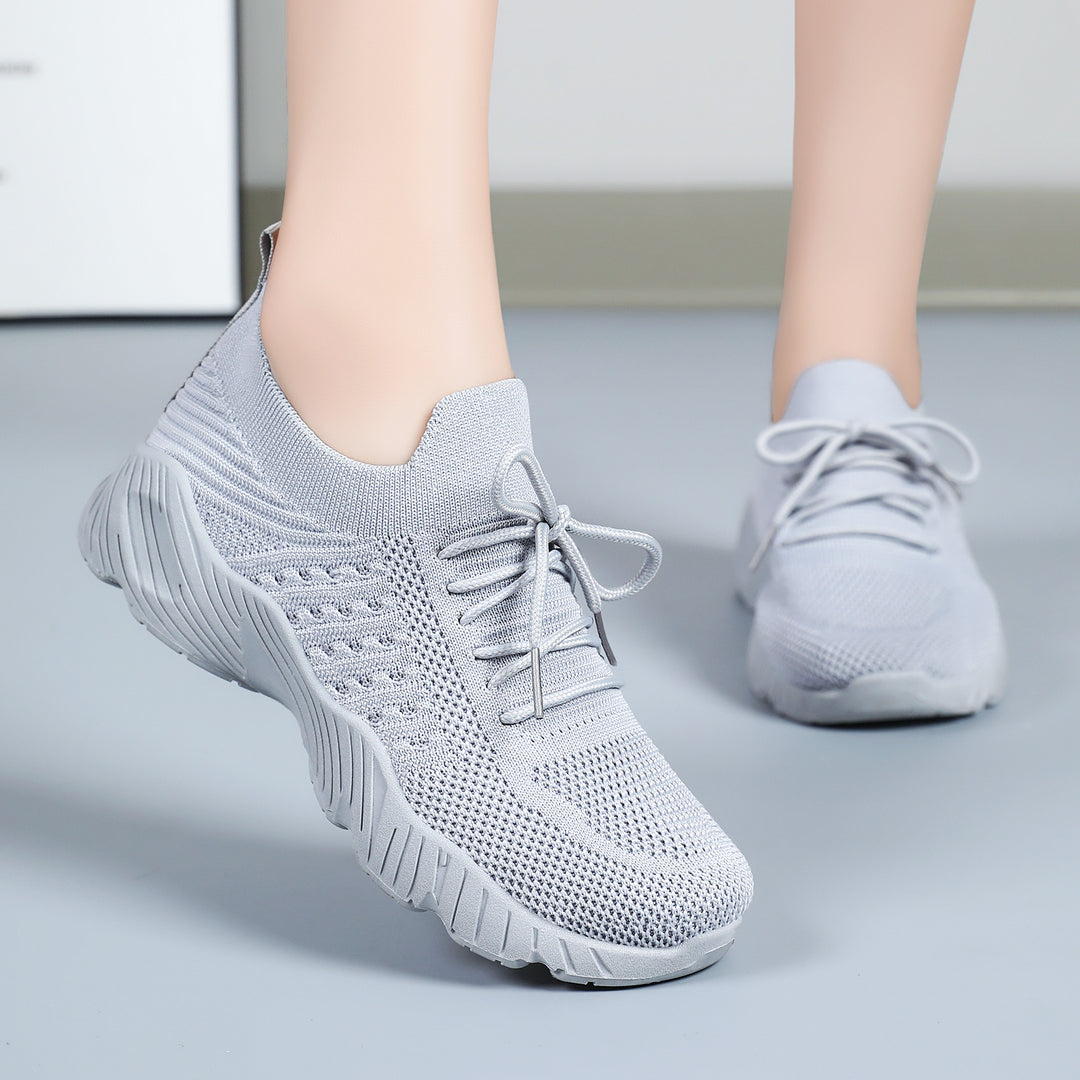 Women’s seamless knit sneakers with elastic entry, padded EVA wedge sole and pull tab Mune Fashion