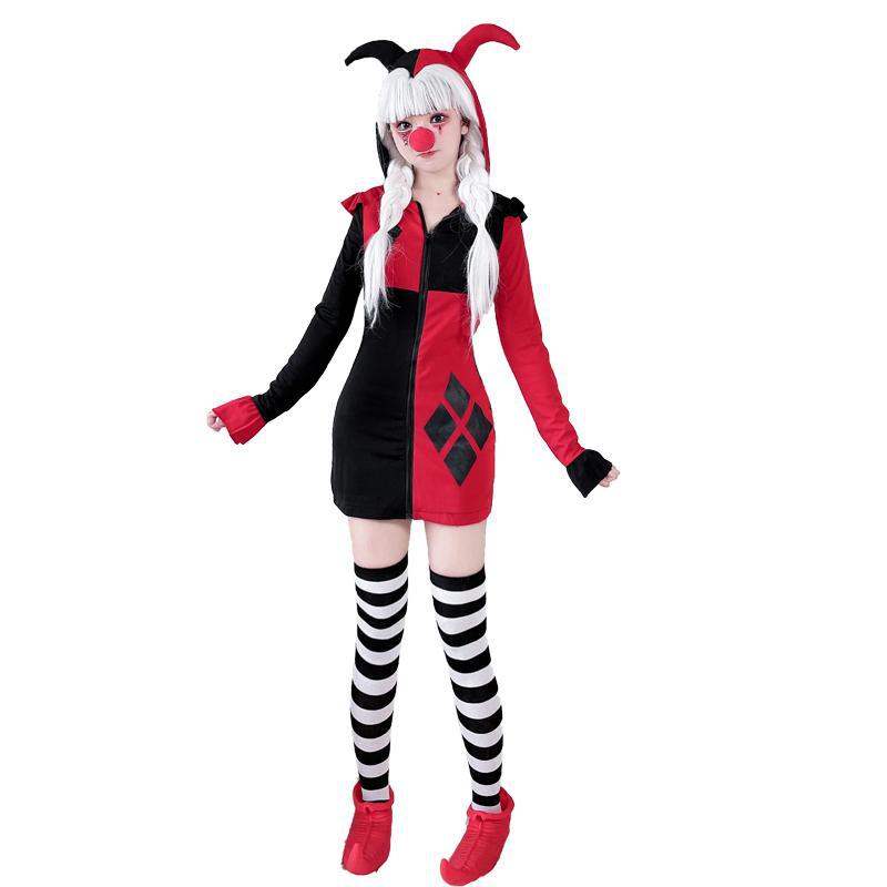 Ladies costume dress in harlequin style with hood and zipper Mune Fashion
