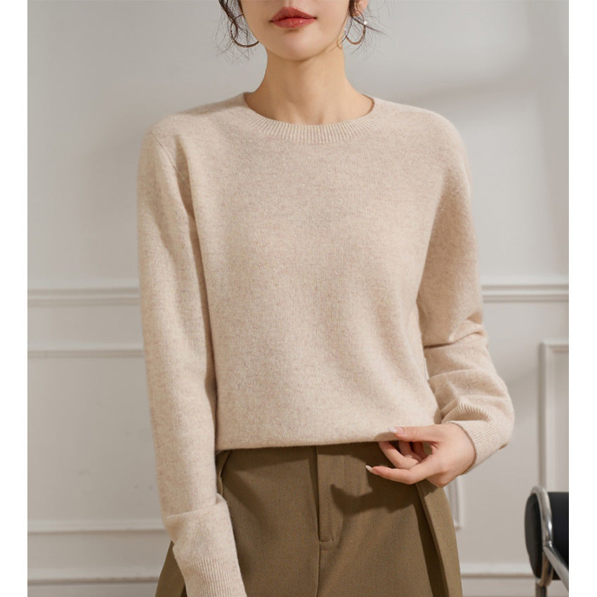 Women's Fine Crew Neck Sweater made of Cashmere Blend with Ribbed Cuffs Mune Fashion