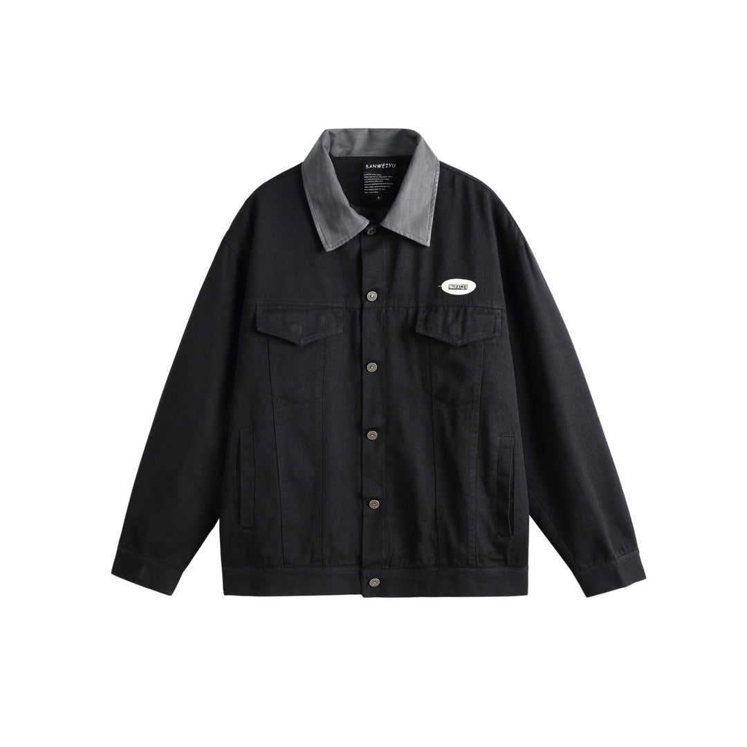 Unisex Oversize Canvas Shirt Jacket with Contrasting Faux Leather Collar Mune Fashion