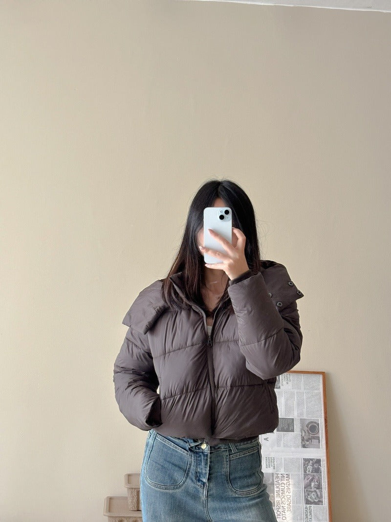 Ladies Short Quilted Cropped Jacket with Wide Lapel Mune Fashion